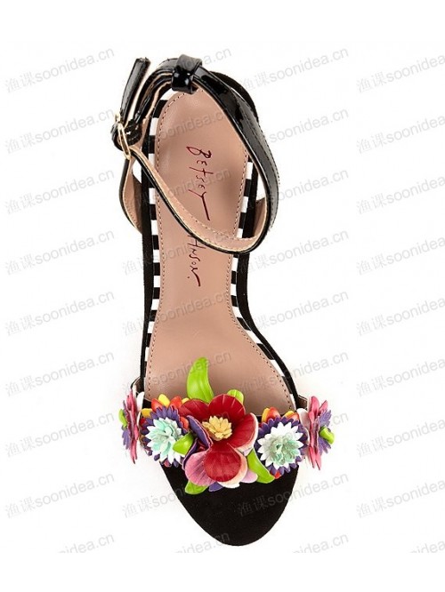 Cara Flower Striped Heel Platform Sandals